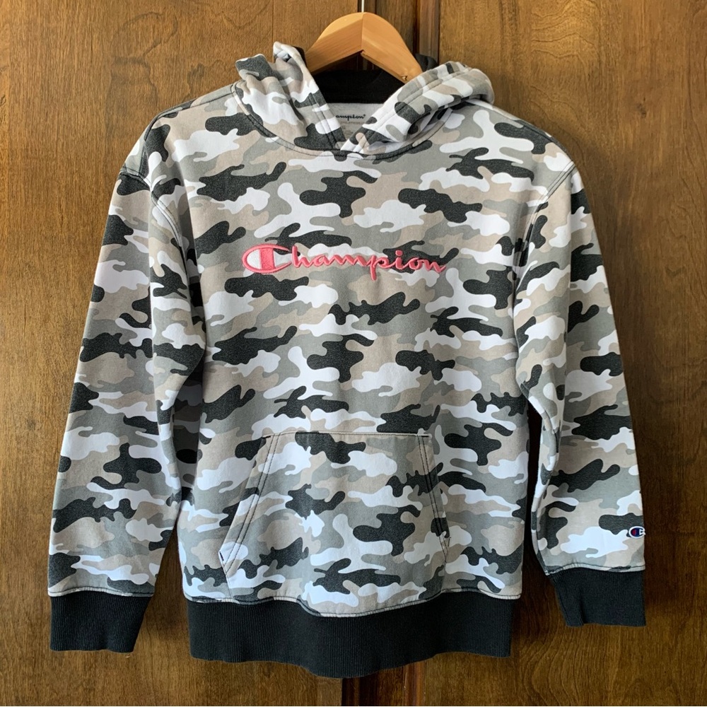 Champion Kids' Camo Hoodie with Pink Logo